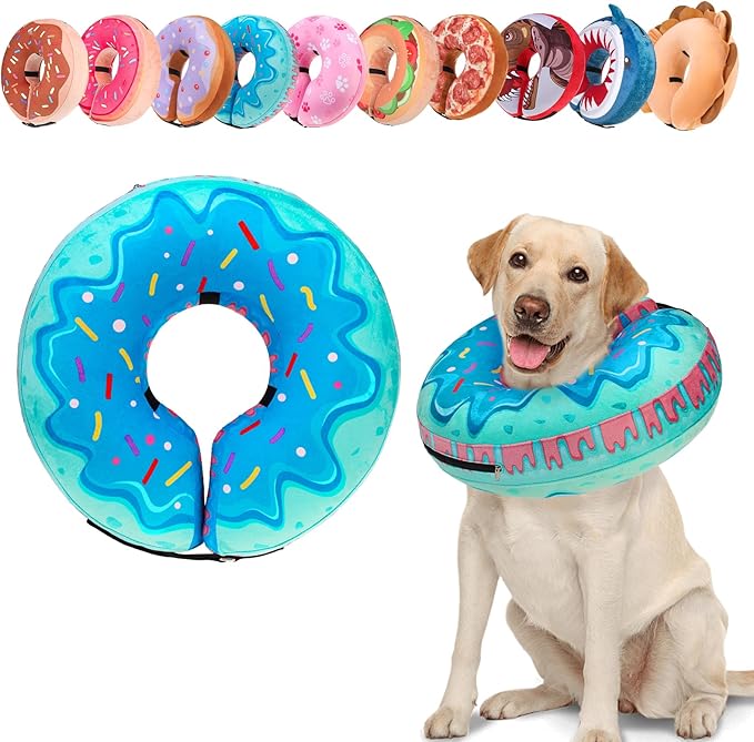BEAUTYZOO Dog Cone Alternative After Surgery for Large Medium Small Dogs, Soft Inflatable Cone Collar for Dogs Cats, Pet Neck Donut E Collar Dog Recovery Collars to Stop Licking, Blue Donut, M