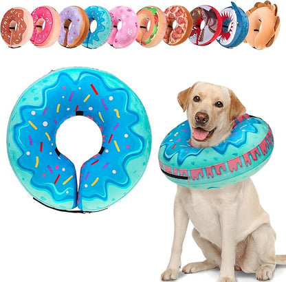 BEAUTYZOO Dog Cone Alternative After Surgery for Large Medium Small Dogs, Soft Inflatable Cone Collar for Dogs Cats, Pet Neck Donut E Collar Dog Recovery Collars to Stop Licking, Blue Donut, M
