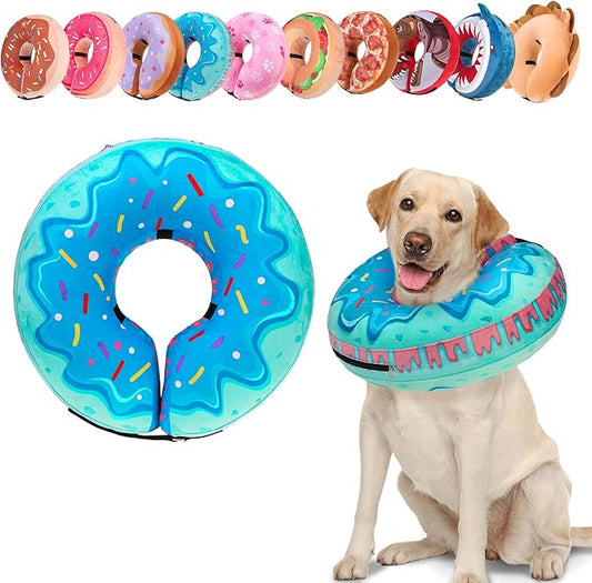 BEAUTYZOO Dog Cone Alternative After Surgery for Large Medium Small Dogs, Soft Inflatable Cone Collar for Dogs Cats, Pet Neck Donut E Collar Dog Recovery Collars to Stop Licking, Blue Donut, M