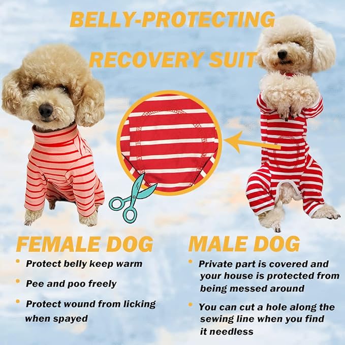 Dog’s Recovery Suit Post Surgery Shirt for Puppy, Full Coverage Dog's Bodysuit Wound Protective Surgical Clothes for Small and Medium Pets (red Pink Stripe-s)