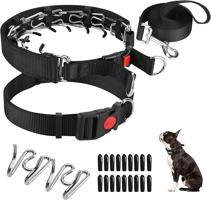 Prong Training Collar with Comfort Tips and Quick Release Snap Buckle - Dog Choke Pinch Collar with Nylon Cover