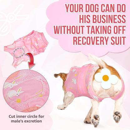 Lukovee Recovery Suit for Dogs, Zipper-On Onesie for Female Male Dog, Abdominal Wounds Cone E-Collar Alternative, Prevent Licking Spay (X-Large, A-Pink)