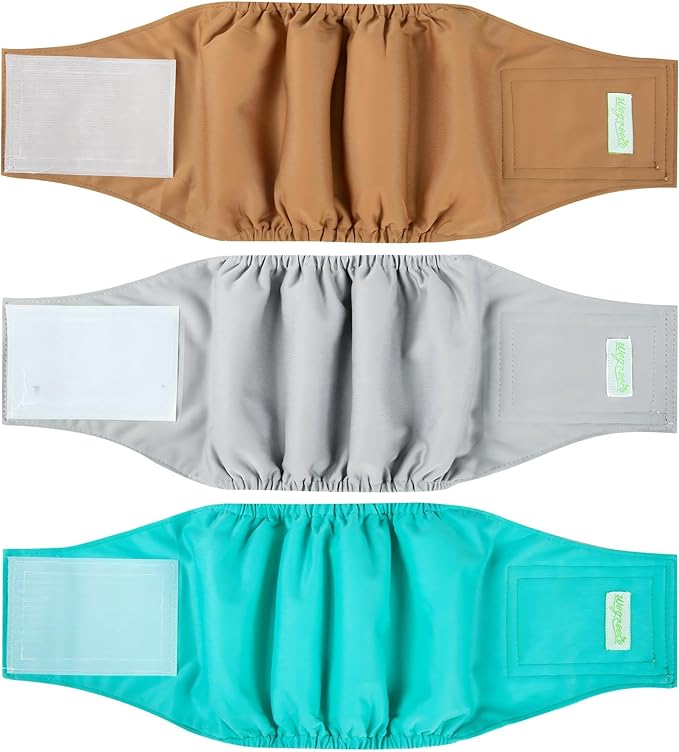 wegreeco Washable Male Dog Belly Band (Stylish Pattern)- Pack of 3 - Male Dog Belly Wrap, Dog Diapers Male (Blue Gray Coffee, XX-Large)