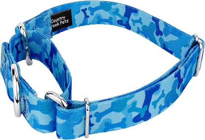 Country Brook Petz - Blue Bone Camo Martingale Dog Collar and Leash - Camouflage Collection Featuring Rugged Designs (1 Inch, Large)
