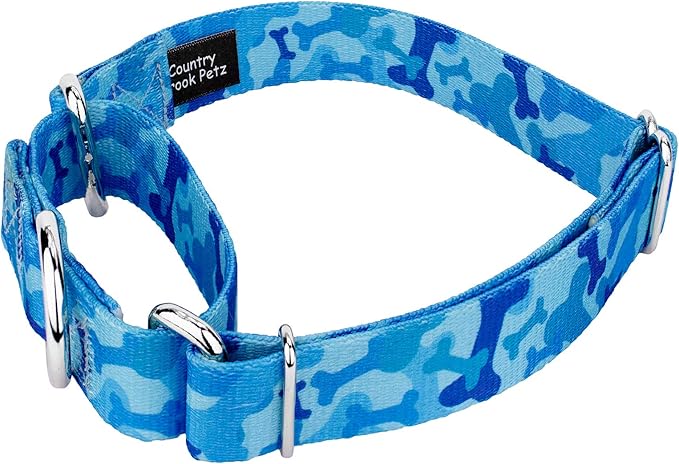 Country Brook Petz - Blue Bone Camo Martingale Dog Collar and Leash - Camouflage Collection Featuring Rugged Designs (1/2 Inch, Extra Small)