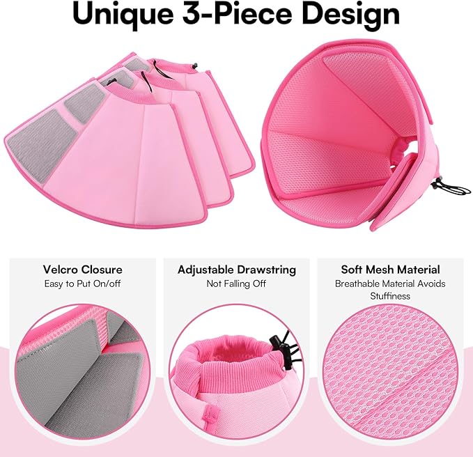 Queenmore Soft Dog Cone Collar,Comfortable Dog Cones for Medium Dogs/Cats to Stop Licking After Surgery,Comfy Cone for Dogs, Neuter Recovery Ecollars of Shame Alternatives,Pink,M