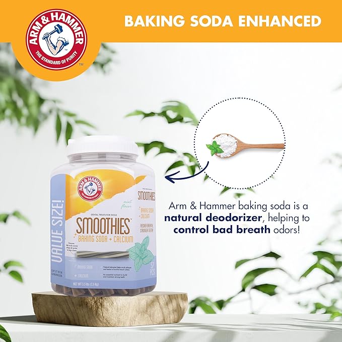 Arm & Hammer for Pets Smoothies Dental Treats for Dogs with Baking Soda and Calcium, Treat Chews Help Fight Bad Breath, Plaque & Tartar without Brushing, Mint, 57 Pcs (Packaging may vary)