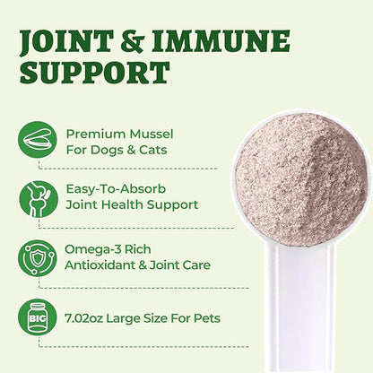 Wellix Green Lipped Mussels for Dogs & Cats-Hip and Joint Supplement for Senior Dogs With Omega 3&Probiotics for Support Hip&Joint Healthy, Anti-Inflammatory Powder for Dogs&Cats Arthritis Pain Relief