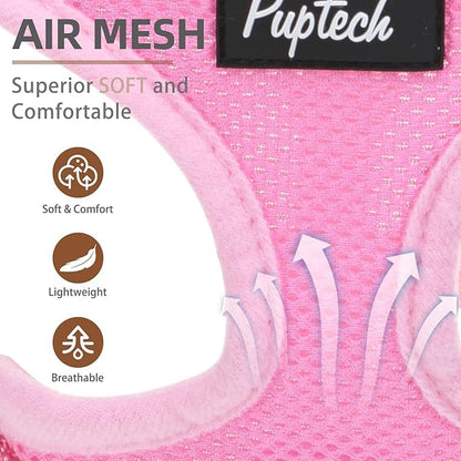 PUPTECK Soft Mesh Dog Harness and Leash Set Pet Puppy Cat Comfort Padded Vest No Pull Harnesses, Solid Pink, XS