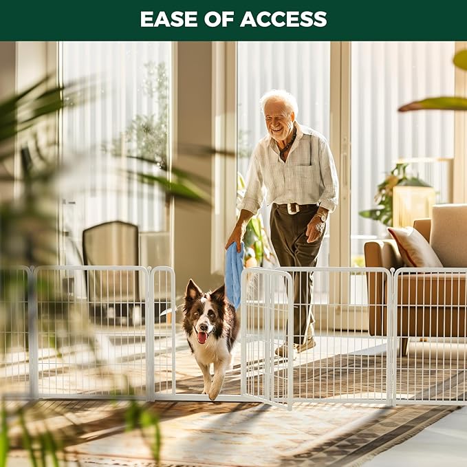 FXW Dog Gate Extra Wide Designed for Indoor Use, Adjustable Width Up to 165-inch Wide (32" H 6 Wire Panels for Small and Medium Dogs), White