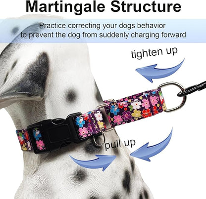 Reflective Martingale Collar for Dogs with Buckle Pretty Fancy Female Floral Dog Collars (Japanese Blossoms, XSmall)