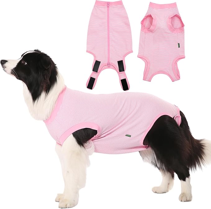 Dog Recovery Suit Pink Female Spay Surgical Large Shirt, Male Surgery Recovery Suit,Pink-White Striped XXXL