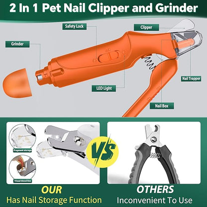 CATPICK 2-in-1 Cat Nail Clippers & Dog Nail Clippers Trimmers for Large Medium Small Dogs Cats Claw Trimmer Quick Sensor and Safety Guard USB Rechargeable with 2 LED Lights Dogs Nail Trimmer