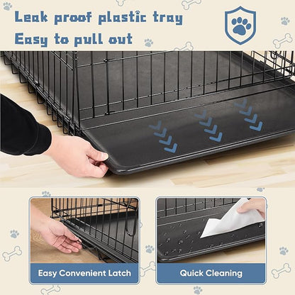 DUMOS Dog Crate, 30 Inch Medium Single Door Dog Cage with Plastic Leak-Proof Pan Tray, Folding Metal Wire Pet Kennel for Indoor, Outdoor, Travel