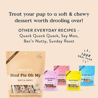 Bocce's Bakery Oven Baked Mud Pie Oh My Treats for Dogs, Wheat-Free Everyday Dog Treats, Made with Real Ingredients, Baked in The USA, Natural Soft & Chewy Cookies, PB, Carob & Vanilla, 6 oz
