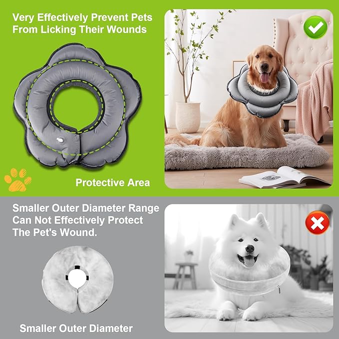 Dog Cone Collar for Large Dogs, Soft Inflatable Dog Donut Alternative After Surgery, Adjustable Protective Pet Recovery Collar, Donut Recovery Collar Prevents Licking for Dogs (Gray, XL)