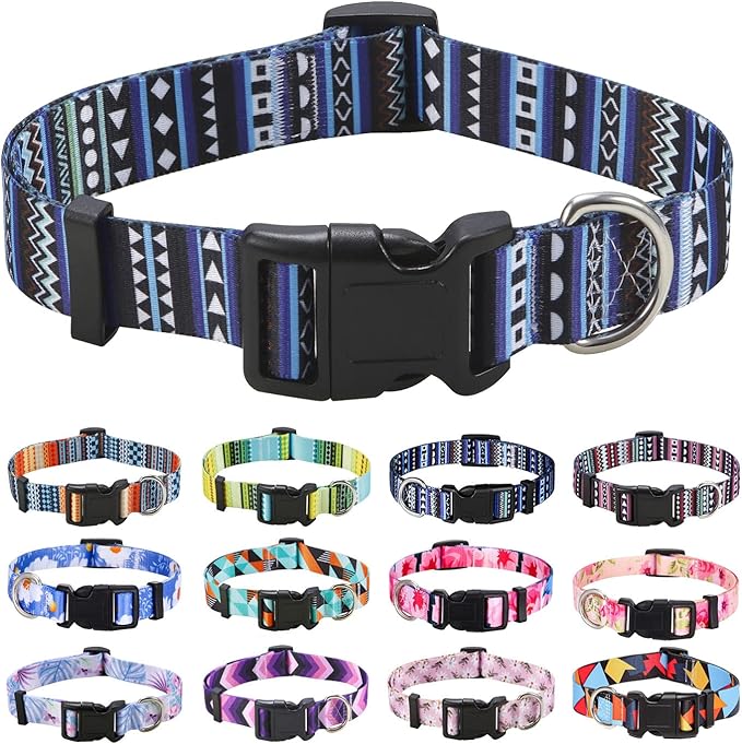Mihqy Dog Collar with Bohemia Floral Tribal Geometric Patterns - Soft Ethnic Style Collar Adjustable for Small Medium Large Dogs (Bohemian Blue,XS)