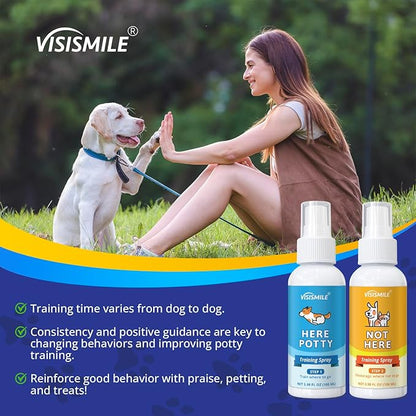 Dog Potty Training Spray Kit: Here Potty Trainer & Not Here Bitter Deterrent Spray - Anti Chew Stop Peeing Urine Marking - Indoor & Outdoor Grass Pad Toilet Spot Odor Repellent for Puppies Dogs