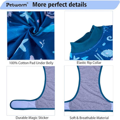 PetWarm Onesie for Dogs After Surgery, Dog Cone Alternative, Post-Op Dog Suit, Soft Onesie for Comfort and Body Protection, Recovery Bodysuit for Male or Female Dogs, Marine Animal Patterns, Blue, S