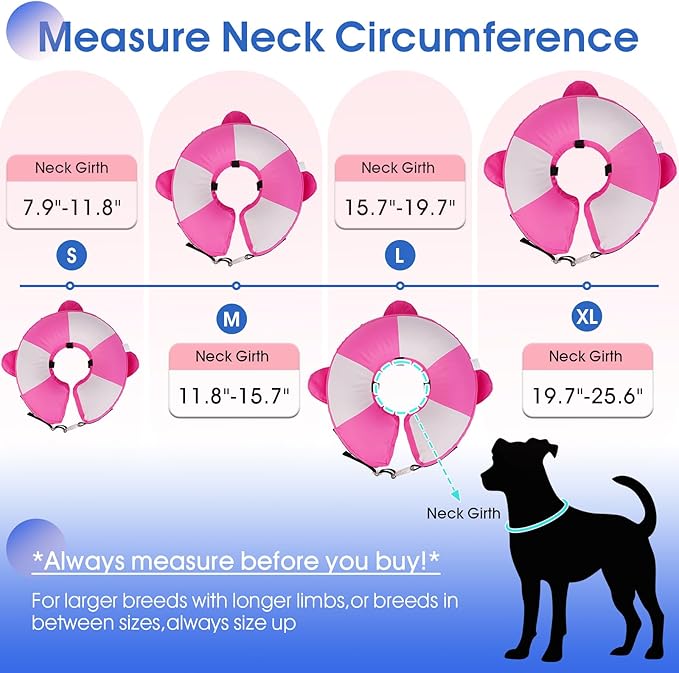 Inflatable Dog Cone for Large Dogs- Lightweight Neck Recovery ECollar,Comfortable Donut E-Collar After Surgery Anti-Licking & Biting,Waterproof Easy to Clean (Pink,XL)