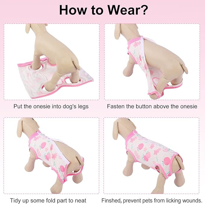 SAWMONG 2 Pack Recovery Suit for Dogs After Surgery, Dog Recovery Suit Soft Polyester, Pet Spay Surgical Suit Female Male, Dog Onesie Body Suit Substitute E-Collar Cone(Strawberry+ Peach,S)