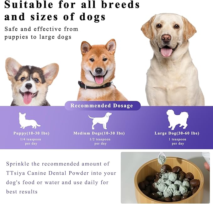 Dog Dental Cleaning Powder - Probiotic Dental Care freshens Breath, Controls Plaque, and removes Tartar.for All Dog Breeds.100g