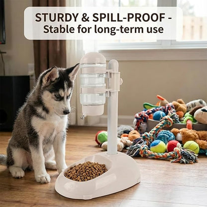 Denash Pet Standing Water Dispenser Feeder, 500ml Dog Water Feeder Bottle Adjustable Raised Pet Food Bowl for Dogs Detachable Bottles Easy Cleaning (Beige)