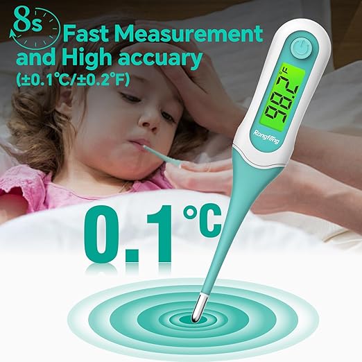 8s Fast Reading Thermometer for Adults and Kids, Accurate & Safe Digital Baby Thermometer with 3 Color Backlit and Fever Alarm for Oral, Rectal, Underarm FSA HSA Eligible