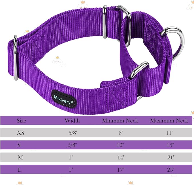Mikivery Martingale Dog Collar Nylon Adjustable and Safety Training Colourful Comfortable Metal Buckle Pet Collars for Small Medium and Large Dogs(Purple 1,L)