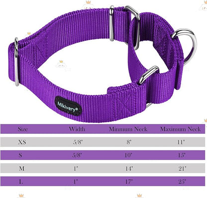Mikivery Martingale Dog Collar Nylon Adjustable and Safety Training Colourful Comfortable Metal Buckle Pet Collars for Small Medium and Large Dogs(Purple 1,L)