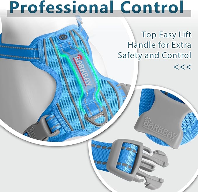 BARKBAY Dog Harness No Pull with ID Tag Pocket - Heavy Duty, Reflective, Easy Control for Large Dogs(Blue,XL)