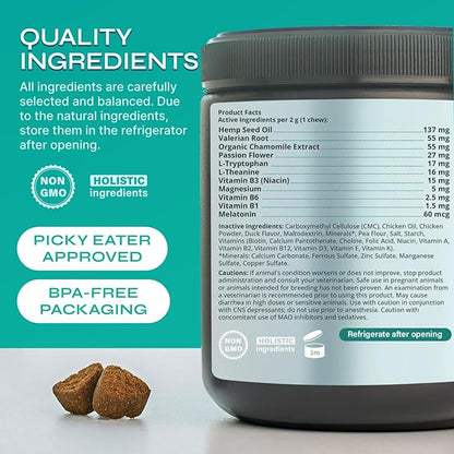 Dog Calming Chews with Hemp - 17,810 mg Hemp Oil per Pack - Soft Calming Chews for Dogs with Melatonin - Relaxation Support for Travel, Grooming, Separation, Thunder, Fireworks - 130 Duck Bites