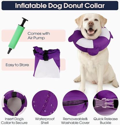 IECOii Soft Inflatable Dog Cone Collar for Small Dogs, Dog Pillow Cone Alternative to Stop Licking Wounds After Surgery, Adjustable & Comfy Recovery Neck Donut Collar for Puppy & Cats, Purple, S