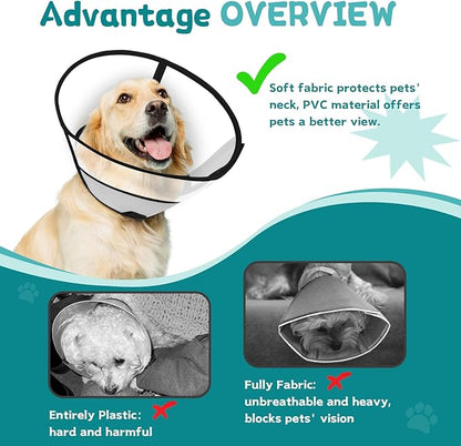 Dog Cone Collar After Surgery to Stop Licking, with Soft Waterproof Liner, Transparent PVC, for Large Medium Dogs, Elizabeth Neck Recovery Collar ALtermative(XL,Grey)