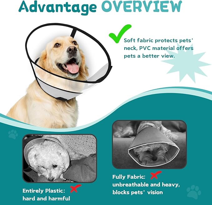 Dog Cone Collar After Surgery to Stop Licking, with Soft Waterproof Liner, Transparent PVC, for Large Medium Dogs, Elizabeth Neck Recovery Collar ALtermative(2XL,Grey)
