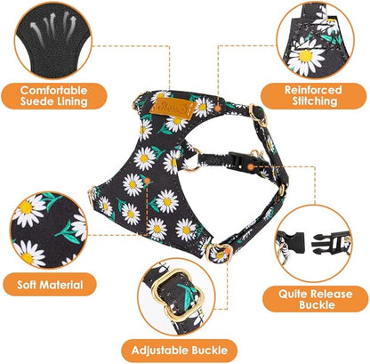 Lukovee Puppy Harness and Leash Set, No Pull Lightweight Soft Suede Adjustable Pet Harness Vest with Snap Buckle for Puppy Small and Medium Size Dog (Black-XS)