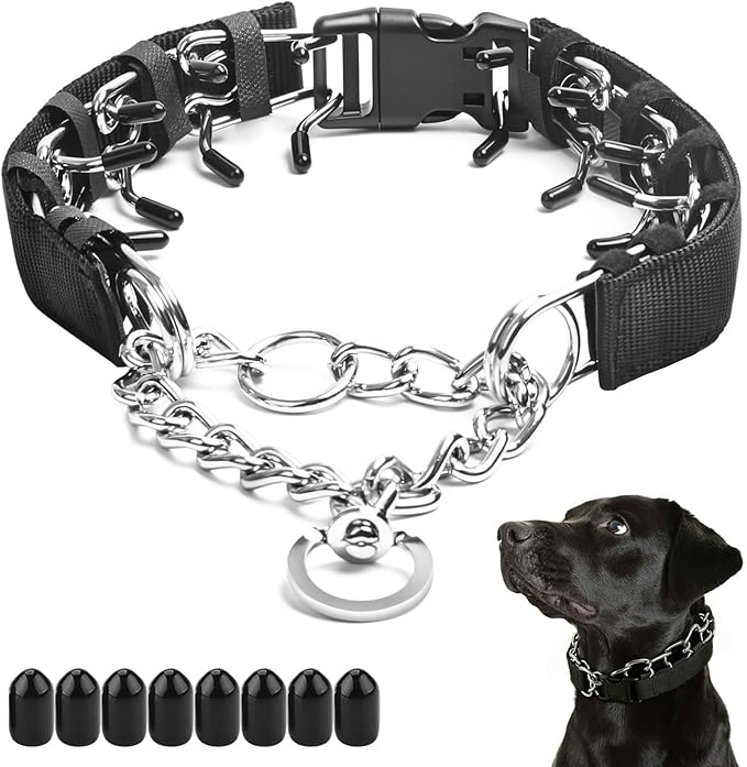 Prong Collar for Large Dogs with Nylon Cover, Dog Pinch Collar,Dog Training Collar,High Strength Quick Release Buckle,Comfort Rubber Tips (Black，4.0mm, 23.6-Inch)
