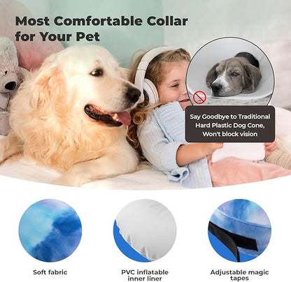 Inflatable Dog Cone Collar for Dogs and Cats, Dog Neck Collar Recovery E Collar Alternative After Surgery, Elizabethan Collar Alternatives for Dogs Recovery (Purple Blue, M+)