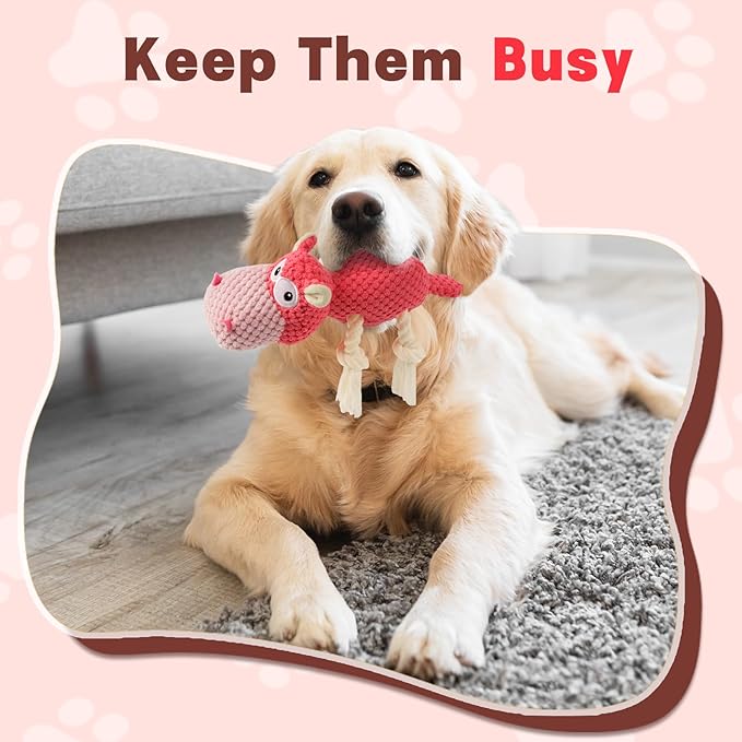 TOOPTATE Squeaky Dog Toy - Plush Interactive Chew Toy for Large, Medium and Small Dogs, Keeps Them Busy (Pink, Medium)