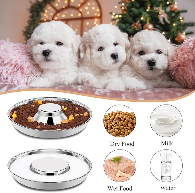 4 Pack Stainless Steel Puppy Bowls, Puppy Feeding Bowls for Litter, 11.8″ Metal Dog Food and Water Bowl Set for Small Dogs Cats, Puppys Feeders for Multiple Puppies, Whelping Supplies