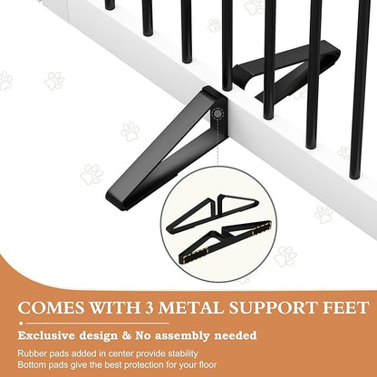 PUPETPO Freestanding Dog Gate with Door, Pet Gate for Stairs, 80 inch Wide Pet Barrier Indoor, Dog Fences Indoor, Support Feet Included, 4 Panels, 24" Tall, White & Black