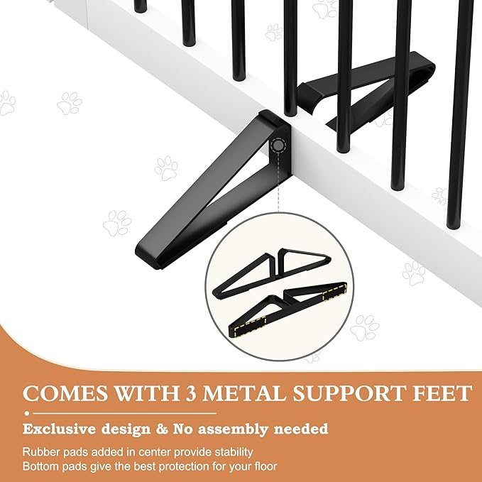 PUPETPO Freestanding Dog Gates with Door Walk Through, 80 inch Wide Gates Indoor, Dog Fences Indoor, Support Feet Included, 4 Panels, 32" Tall, White & Black