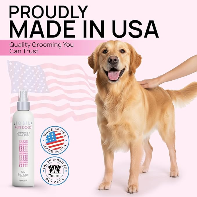 BioSilk for Dogs Detangling Spray with Shine Support, Lightweight Leave in Grooming Mist That Helps Smooth Coats, Detangle, and Add Shine Without Buildup, 8 Fl Oz - 6 Pack