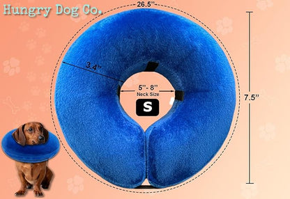 Hungry Dog Co.- Premium Inflatable Dog Collar for Dogs and Cats - Helps in Pet Recovery - Comfortable and Safe for Your Pet – Soft E-Collar – Blue, Small (5”- 8” Neck)