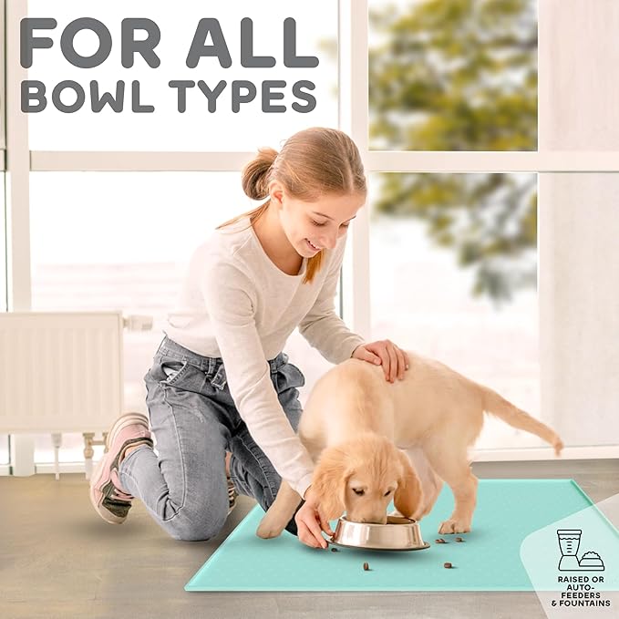 Dog Food Mat - 24x15 Raised Edges Dogs Mat for Food and Water Prevent Spill, Waterproof Cat Food Mats Protect Floors, Easy Clean Dog Bowl Mats for Food and Water, Silicone Pet Feeding Placemats