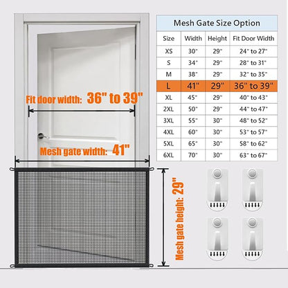 Dog Gate for Stairs Pet Gates for The House: Dogs Screen Mesh Gate for Doorways Stairways Indoor 29 inches Tall, 41 inch Wide, Fits Openings 36'' to 39'' Wide