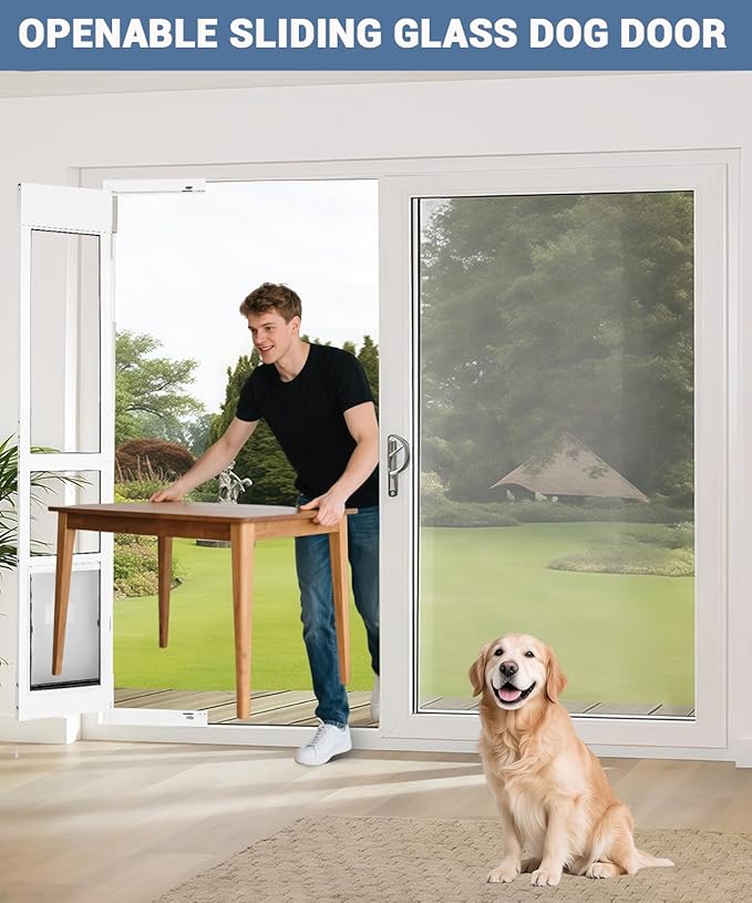 Large Dog Door for Sliding Glass Door - Left Amout from Inside, Adjustable Height: 77.38-81.75 in, Flap Size: 11”(W) x 16”(H)