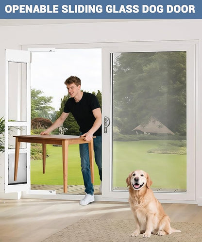 Large Dog Door for Sliding Glass Door - Left Amout from Inside, Adjustable Height: 77.38-81.75 in, Flap Size: 11”(W) x 16”(H)