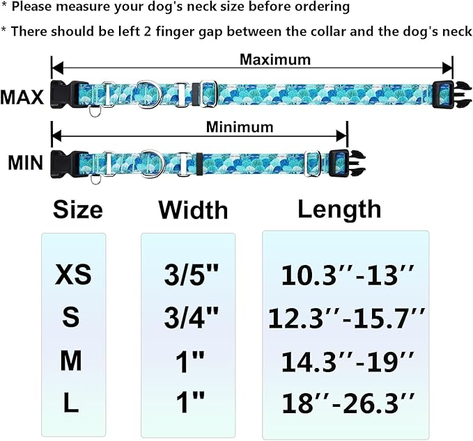 Reflective Martingale Collar with Buckle Adjustable Nylon Training Pet Collars for Extra Small Dogs (Turquoise Shell, XS)