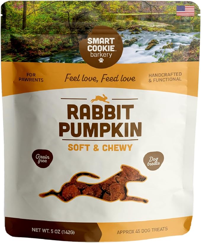 Smart Cookie All Natural Dog Treats - Rabbit & Pumpkin - Training Treats for Dogs & Puppies with Allergies, Sensitive Stomachs - Soft Dog Treats, Grain Free, Chewy, Human-Grade, Made in USA - 5oz Bag